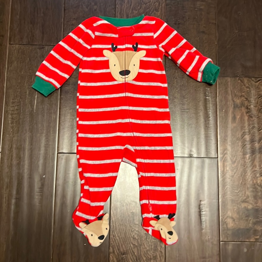 Carters Gender Neutral Christmas Red Fleece Reindeer Pajamas!